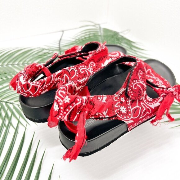 Arizona Love Red/White Apache Bandana-Detail Open-Toe Slingback Sandals - Picture 5 of 10